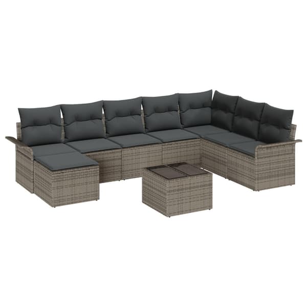 Trädgårdsoffset med kudde 9 pcs Grå Poly rattan