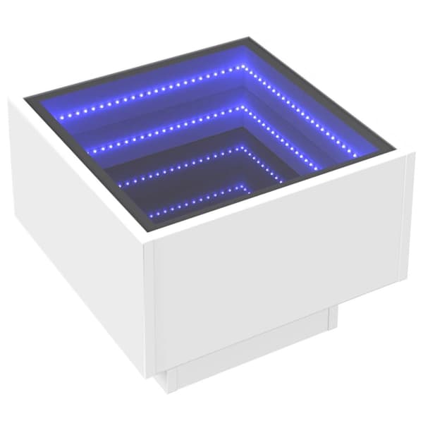 Soffbord med LEDs vit 40x40x30 cm konstruerat trä