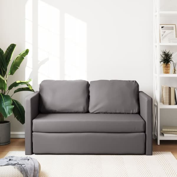 Golvbäddsoffa 2-i-1 grå 112x174x55 cm konstläder