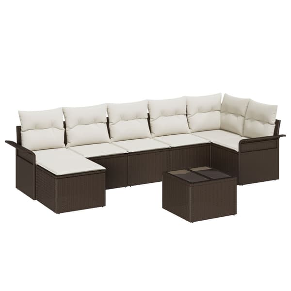 Trädgårdsoffset med kudde 8 pcs Brun Poly rattan