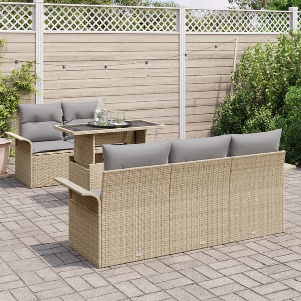 Trädgårdsoffset med kudde 6 pcs Beige konstrotting