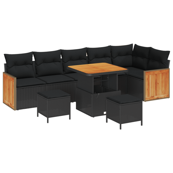 Trädgårdsoffset 9 pcs Svart Poly Rattan och Pulverlackerad Stål
