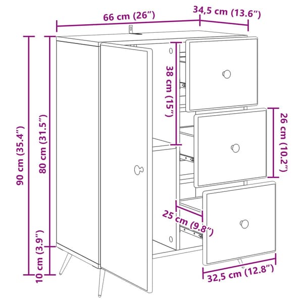 Sideboard Vit högglans 66 x 34,5 x 90 cm Konstruerat trä