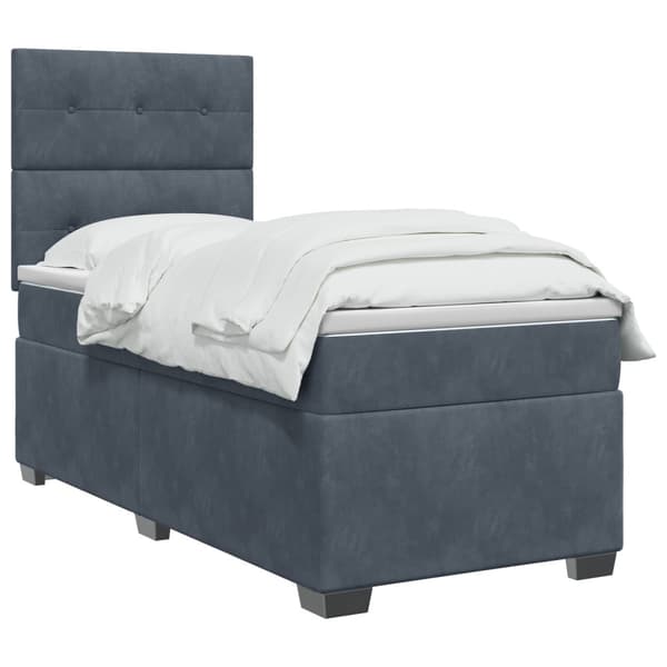Boxspring säng med madrass och LED Mörkgrå 90 x 190 cm Sammet