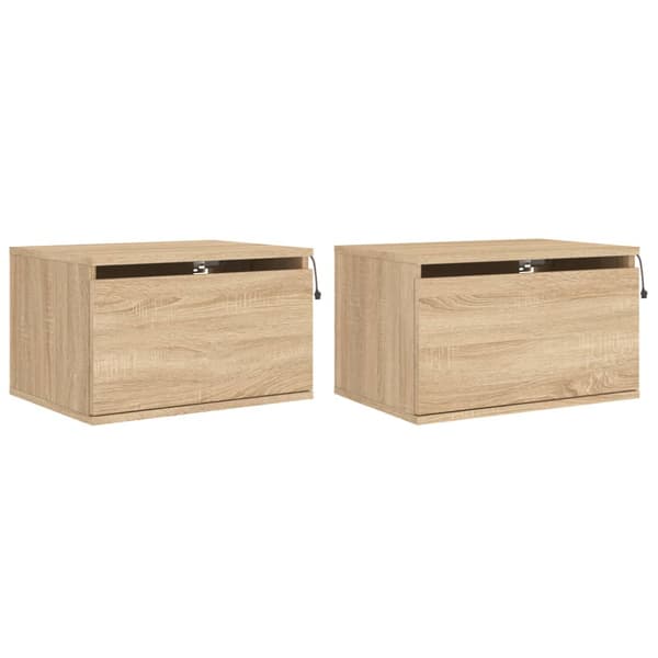 Väggmonterade sängbord med LED-lampor 2 st sonoma-ek