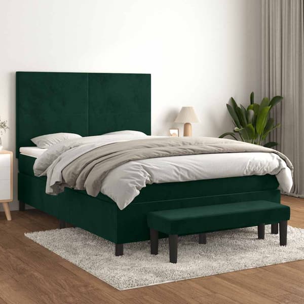Ramsäng med madrass mörkgrön 140x190 cm sammet