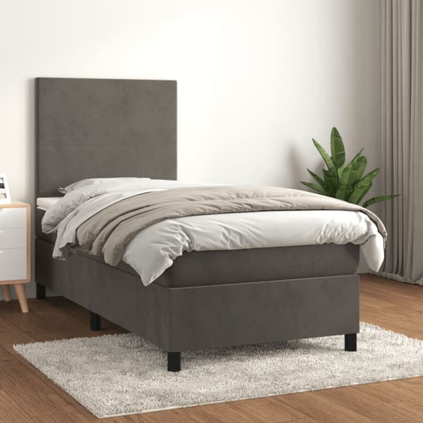Ramsäng med madrass mörkgrå 90x190 cm sammet