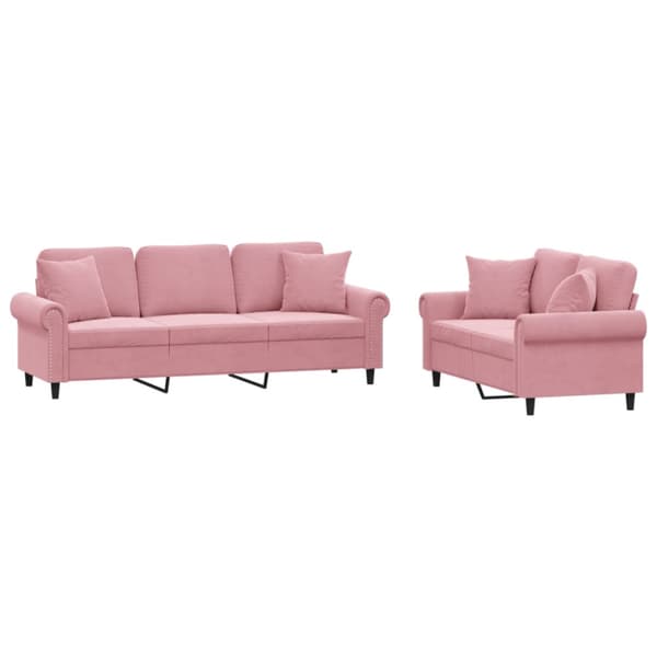 Soffgrupp med kuddar 2 delar rosa sammet