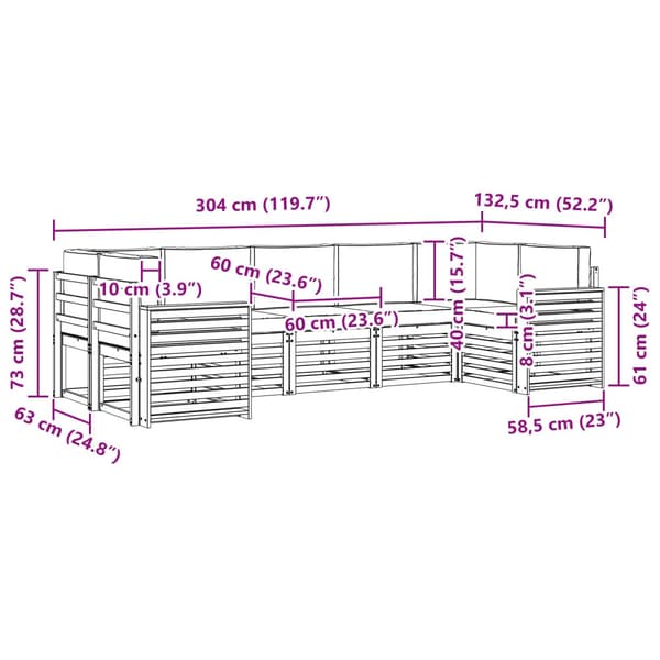 Utomhussoffset 7 pcs Vit och grädde 304 x 132,5 x 73 cm