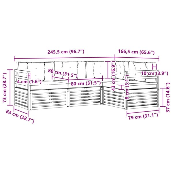 Utomhussoffset 4 pcs Vit och grädde 245,5 x 166,5 x 73 cm