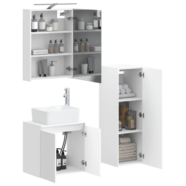 Badrumsmöbelset 4 pcs Vit Konstruerat trä och glas