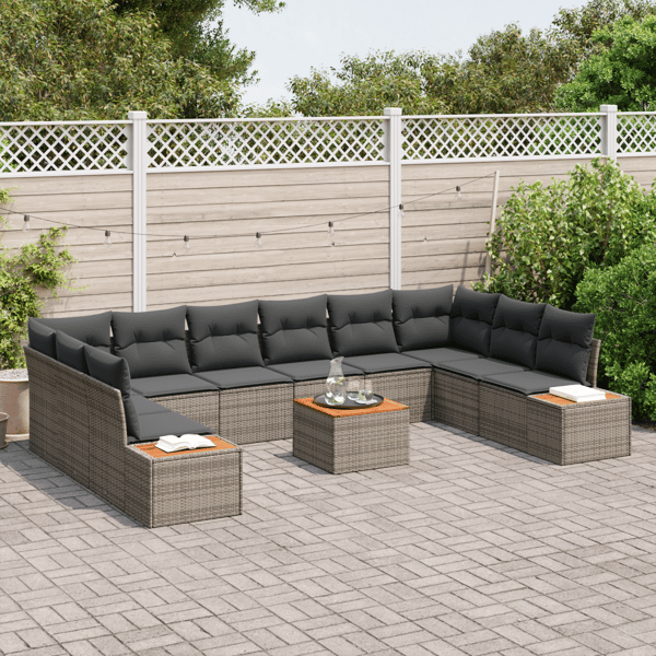 Trädgårdsoffset med kudde med lagring 10 pcs Grå Polyrattan