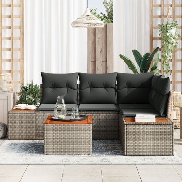Trädgårdsoffset med kudde 5 pcs Grå Poly rattan