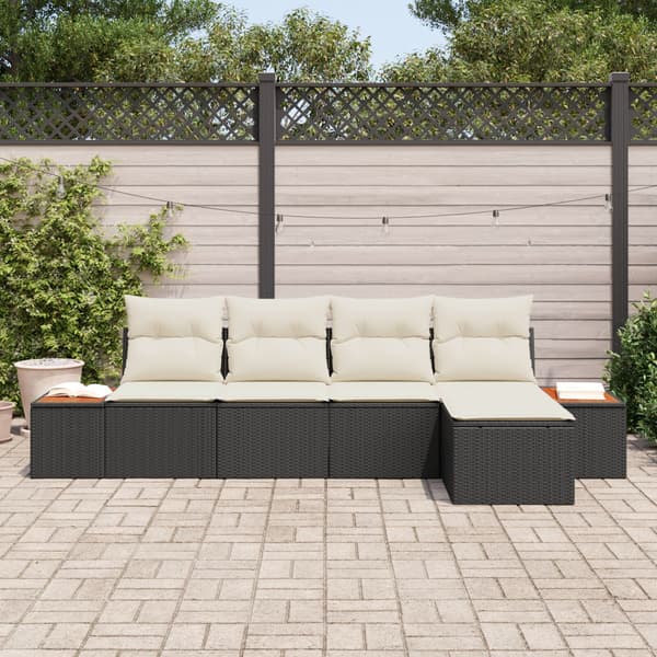 Trädgårdsoffset med kudde 5 pcs Svart Poly rattan