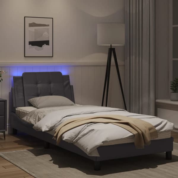 Bed Frame with LED without Mattress "Zadar" Grey 90x190 cm