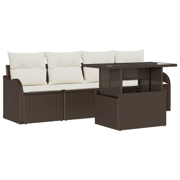 Trädgårdsoffset med kudde 5 pcs Brun Poly rattan
