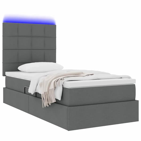 Förvaringssäng med LED med led Mörkgrå 90 x 190 cm Polyester
