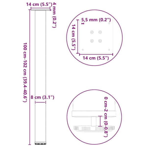 Barbordsben 4 st vita 100-102 cm stål