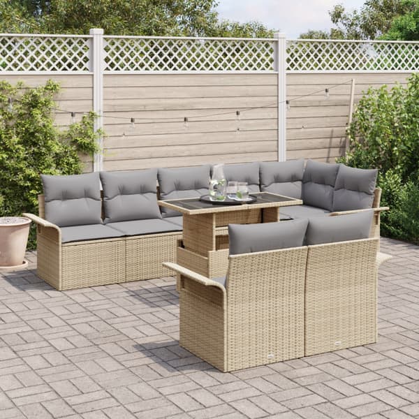 Trädgårdsoffset med kudde 9 pcs Beige Poly rattan