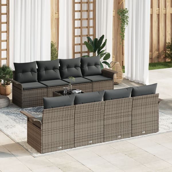 Trädgårdsoffset 9 pcs Grå Poly rattan