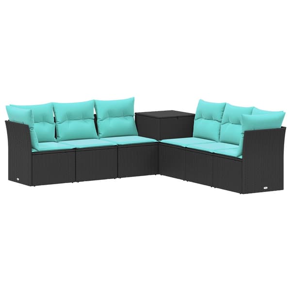 Soffset 7 pcs Svart och blå Poly Rattan och stål