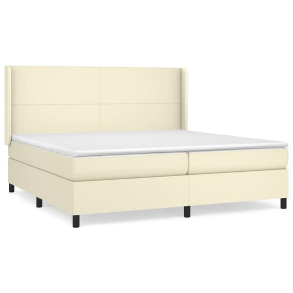 Ramsäng med madrass gräddvit 200x200 cm konstläder