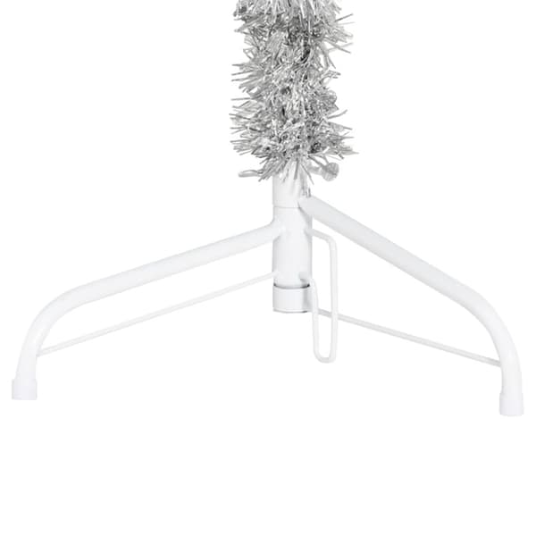 Smal halv plastgran med stativ silver 120 cm
