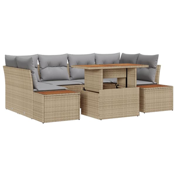 Trädgårdsmöbelset med kudde 9 pcs Beige och Grå