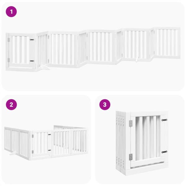 Hundgrind med dörr vikbar 9 paneler vit 450 cm poppel