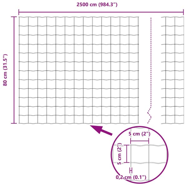 Stängsel med stolpe Silver 0,8 x 25 m Stål