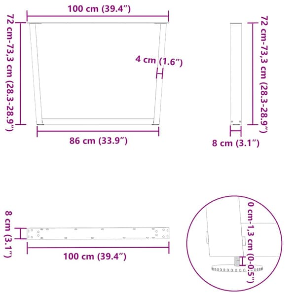 Matbordsben V-formade 3 st antracit 100x(72-73,3) cm stål