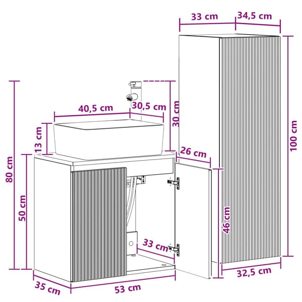 Badrumsmöbelset 2 st Vit högglans 33 x 34,5 x 100 cm
