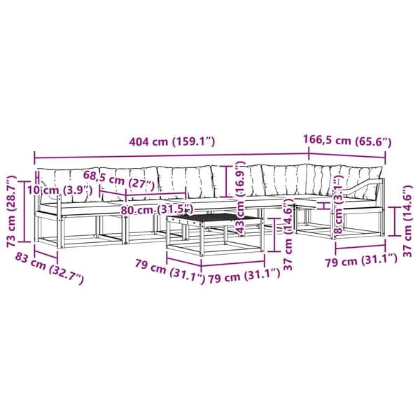 Utomhussoffset 7 pcs Vit och ljusgrå 79 x 79 x 37 cm