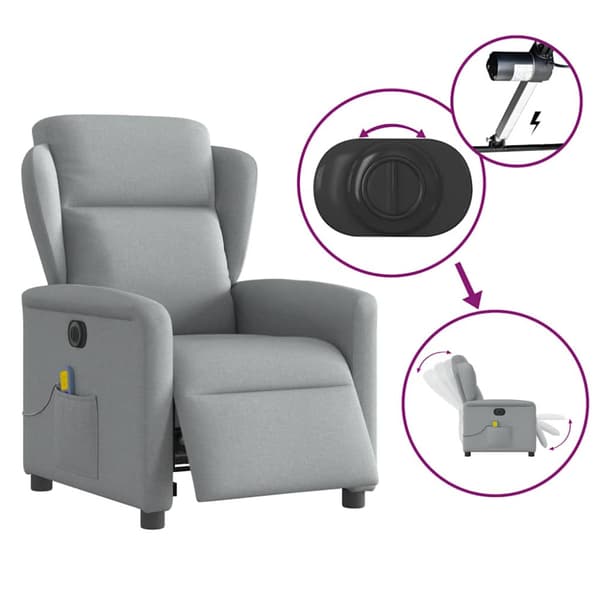 Elektrisk massagefåtölj ljusgrå tyg