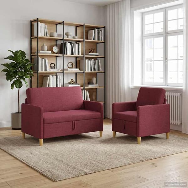 Soffgrupp med förvaring 2 pcs Vinröd Polyester