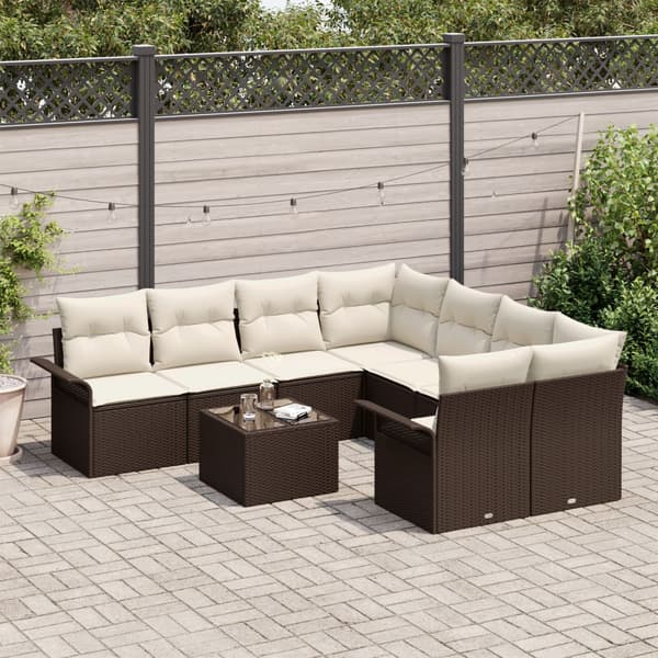 Trädgårdsoffset 9 pcs Brun Poly rattan