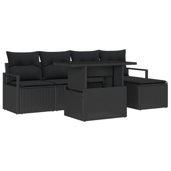 Trädgårdsoffset med lagring 6 pcs Svart Poly rattan