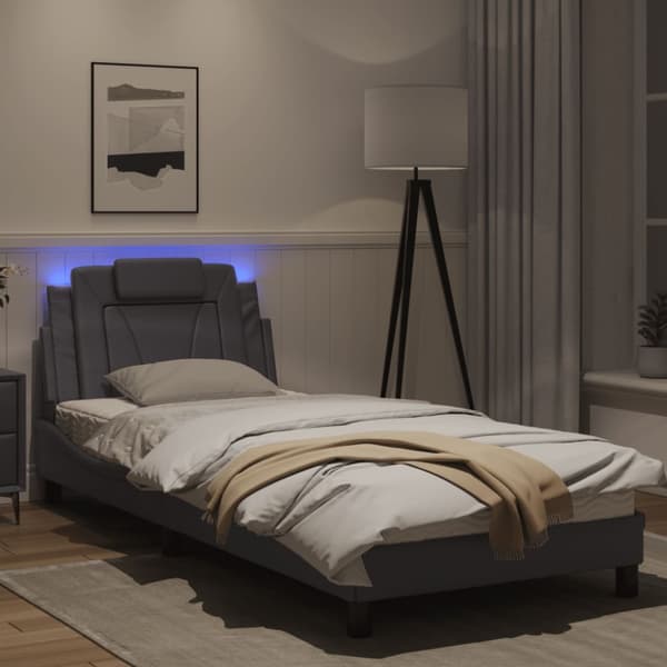 Bed Frame "Viana" with LED without Mattress Grey 90x190 cm