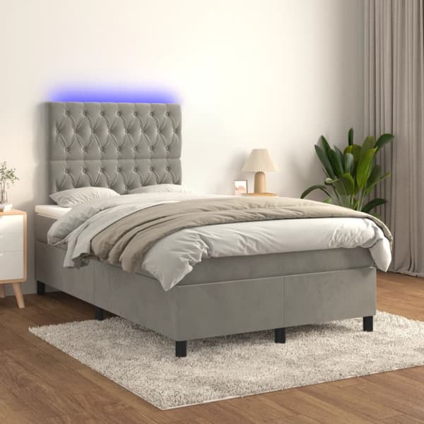 Ramsäng med madrass & LED ljusgrå 120x190 cm sammet