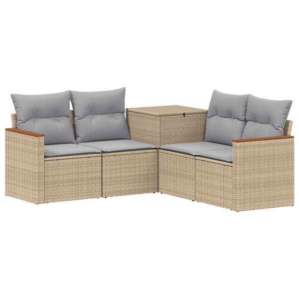 Soffset 5 st Beige och Ljusgrå Poly Rattan och stål