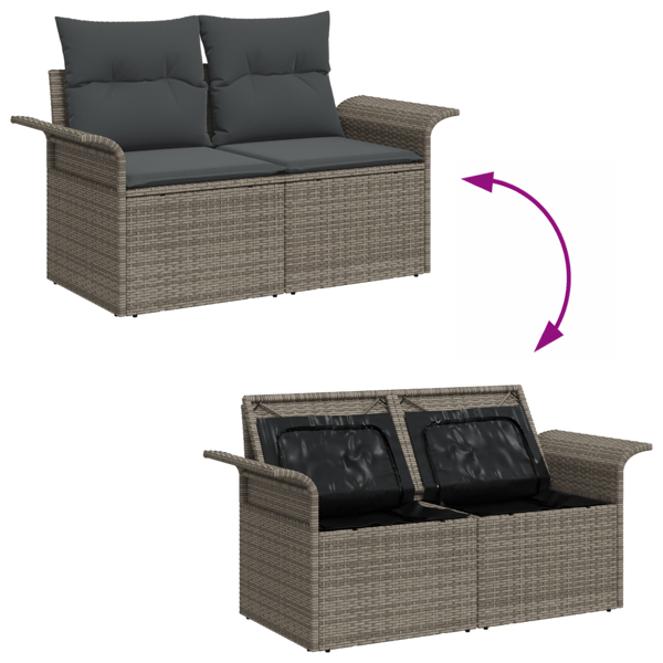 Trädgårdsoffset med lagring 9 pcs Grå Poly rattan