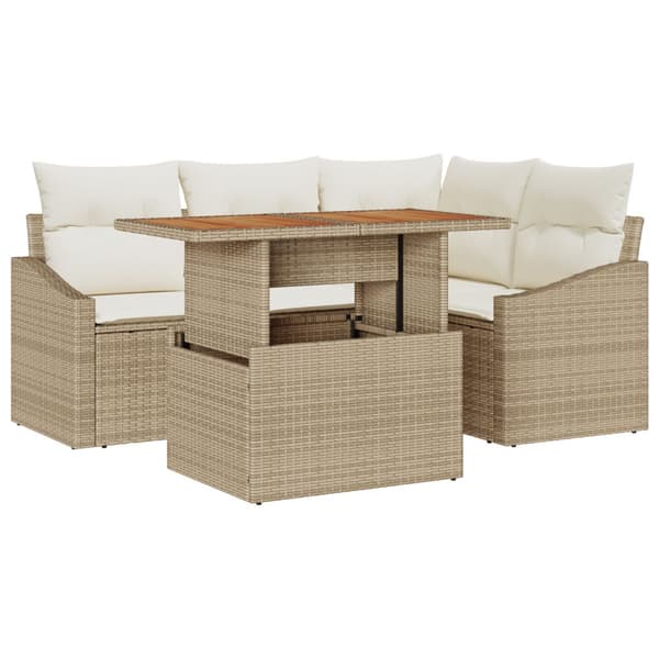 Trädgårdsoffset med lagring 5 pcs Beige Poly rattan