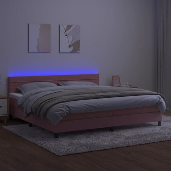Ramsäng med madrass & LED rosa 200x200 cm sammet