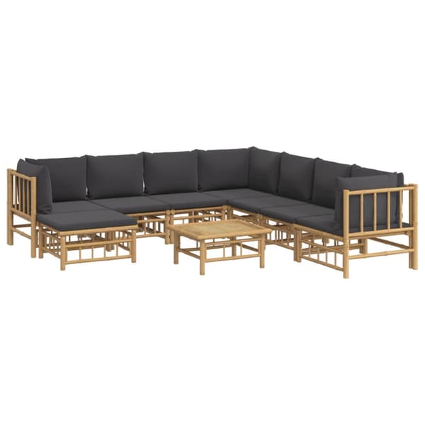 Loungegrupp 9 delar mörkgrå dynor bambu