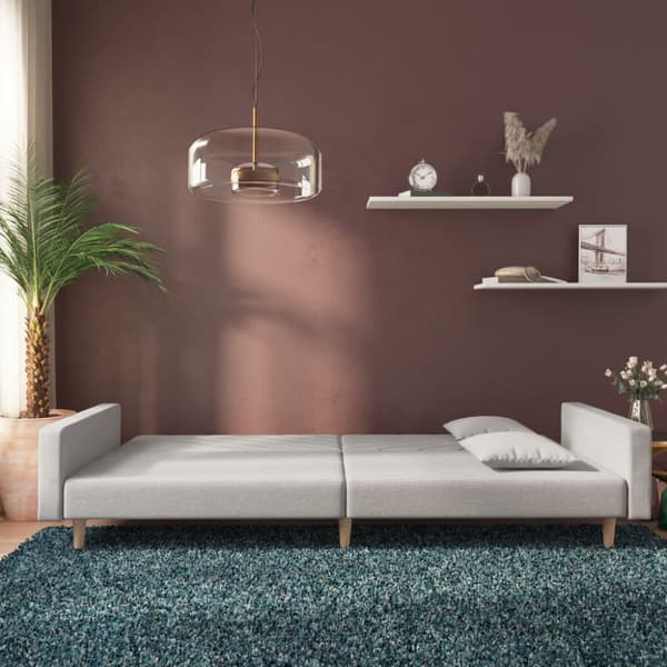 Bäddsoffa 2-sits med två kuddar ljusgrå tyg