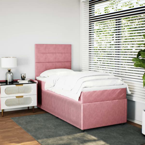 Ramsäng med madrass rosa 90x200 cm sammet