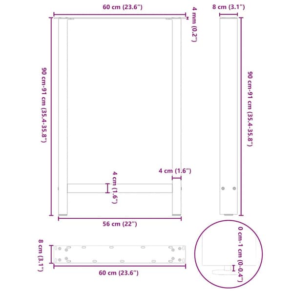 Barbordsben antracit 2 st 60x(90-91) cm stål