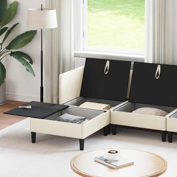 Möbelset för vardagsrummet 5 pcs Gräddvit Tyg