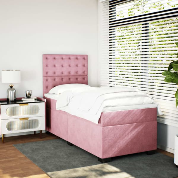 Ramsäng med madrass rosa 90x200 cm sammet