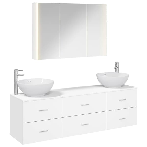 Badrumsmöbelset 4 pcs Vit Konstruerat trä och glas